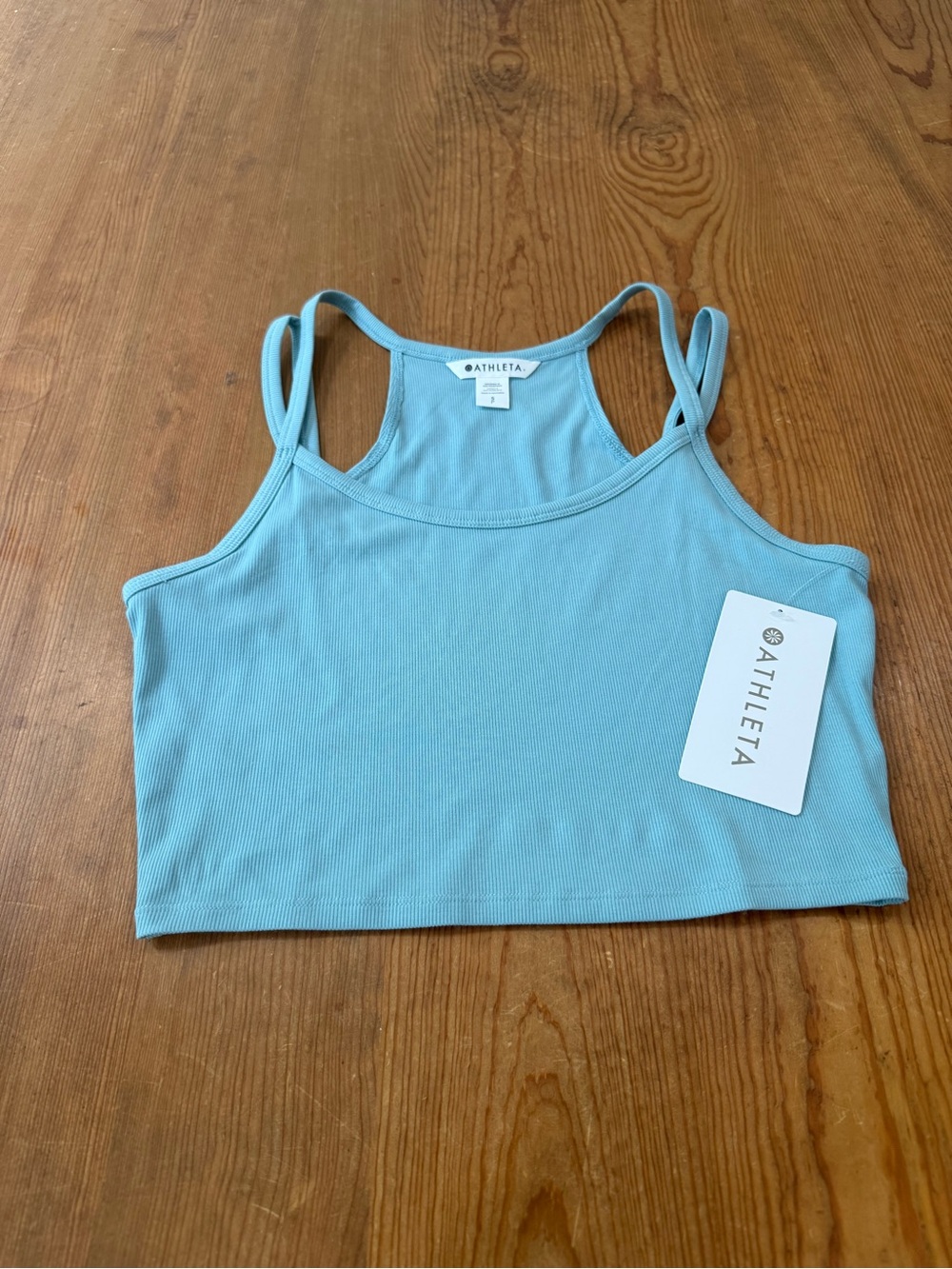 Athleta Light Blue Ribbed Double-Strap Crop Cami